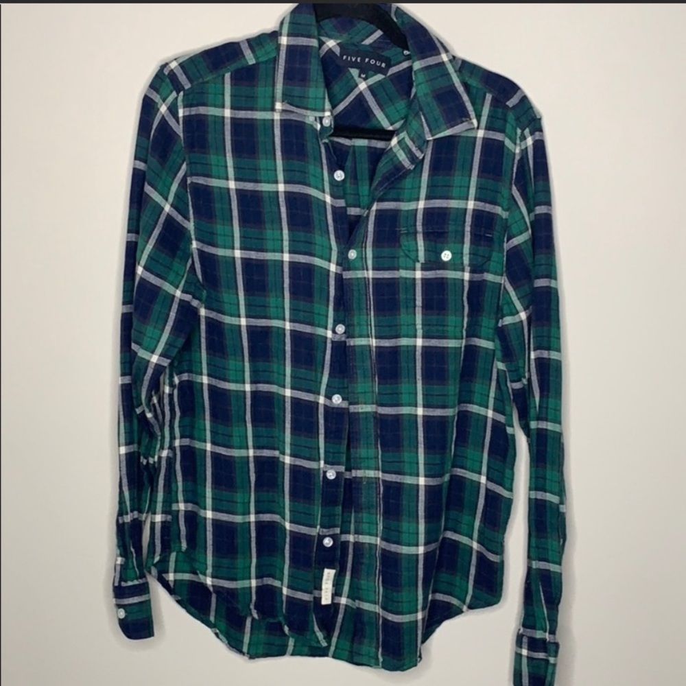 Five four blue & green flannel button down shirt
